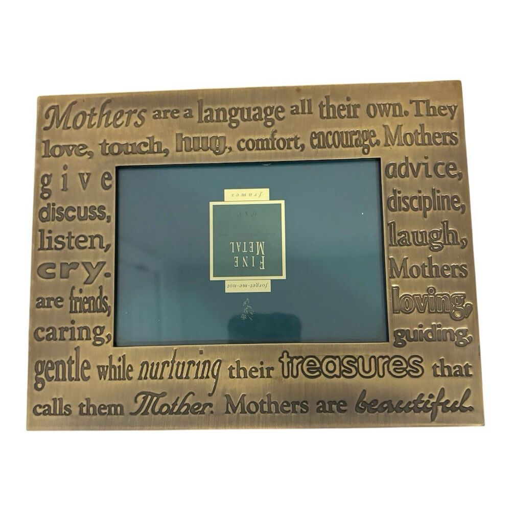 VTG Forget-Me-Not Fine Metal Brass Picture Frame 4x6 Mom Mother Sentiment Poem